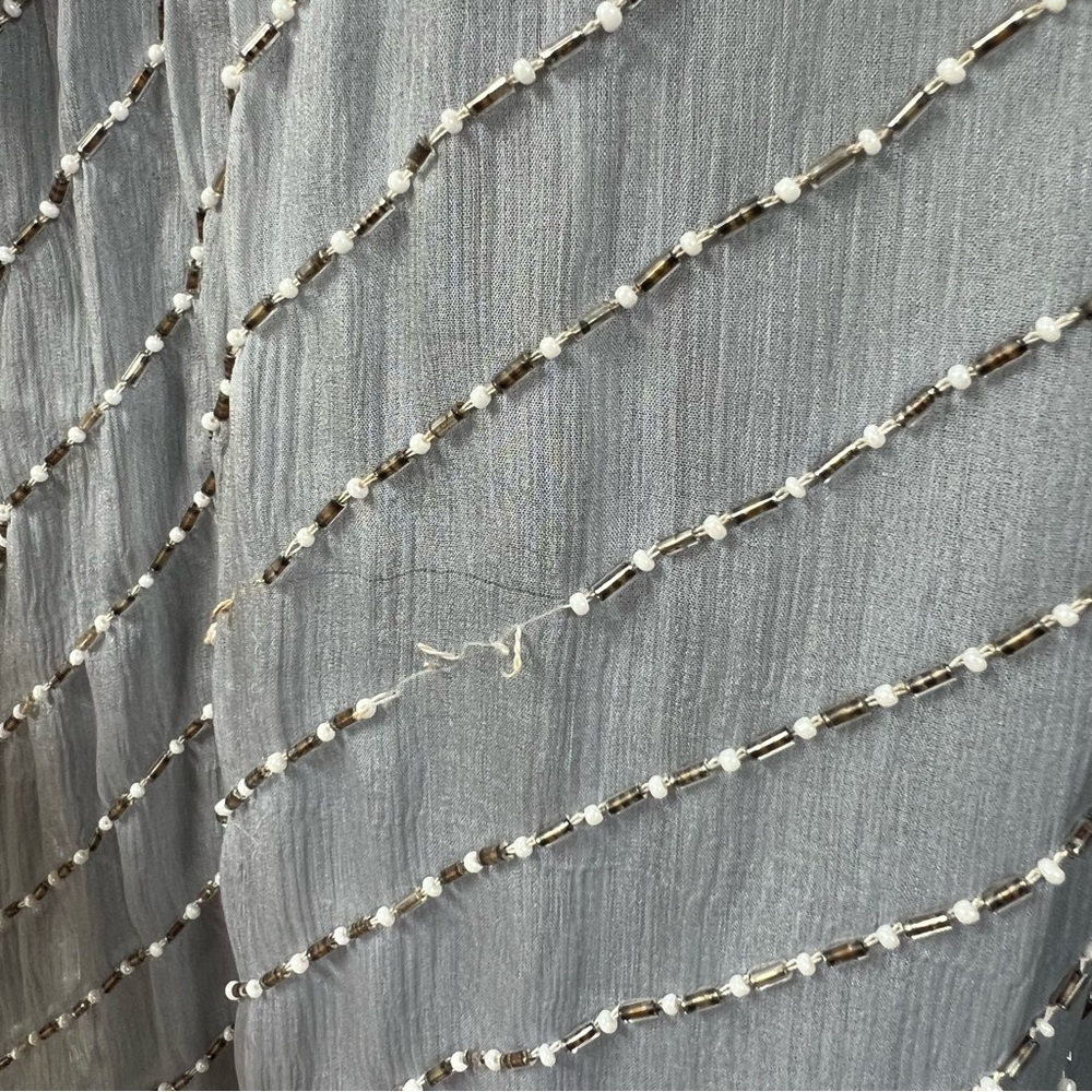Vintage 🩶 SHO MAX - 3X Silver Silk Beaded Dress India Sequin Caftan Evening Gown - Picture 12 of 14